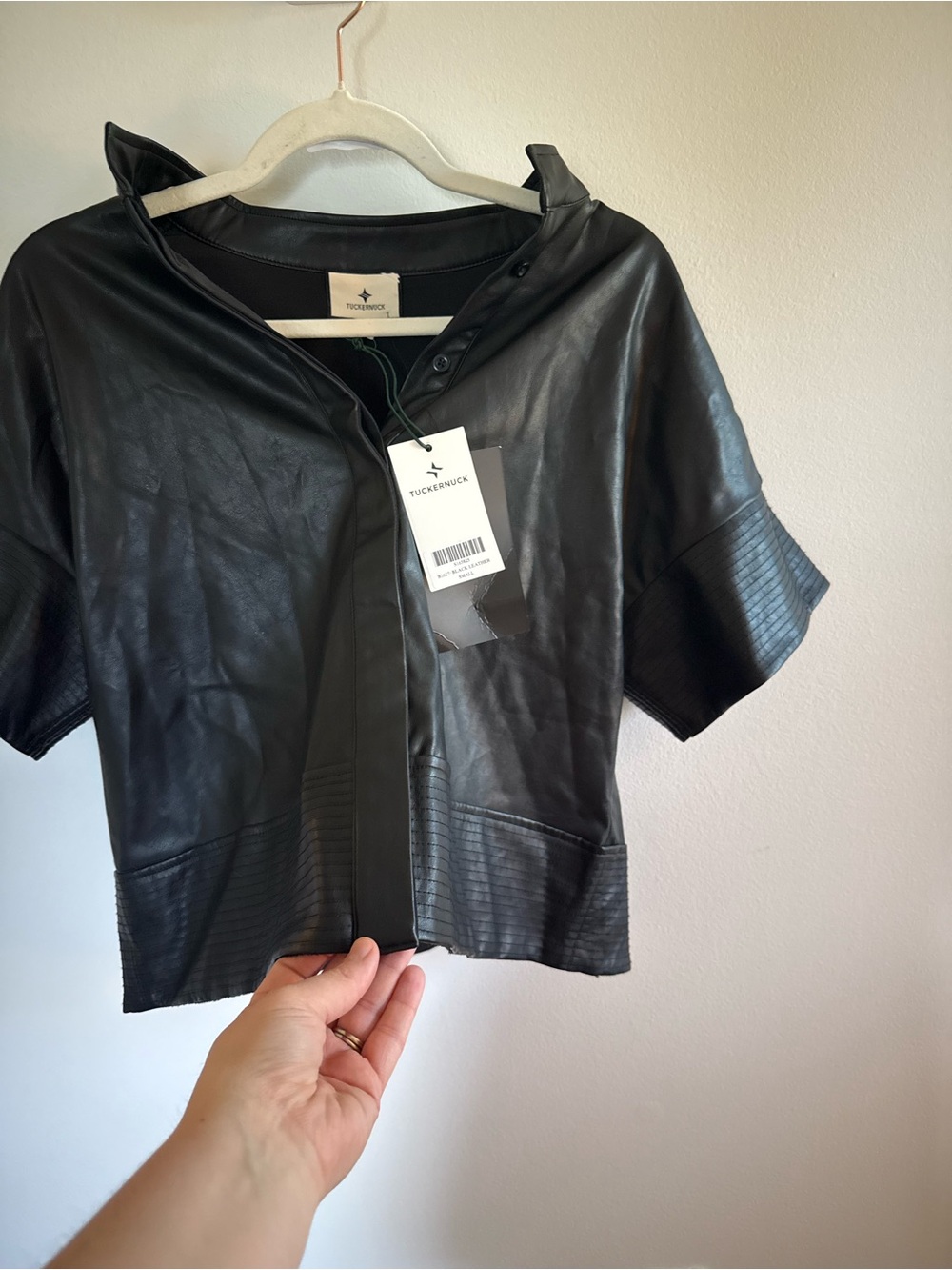 Tuckernuck • NWT Sofia Shirt Faux Leather Trapunto Stitch Button Up Black Small - Picture 7 of 10